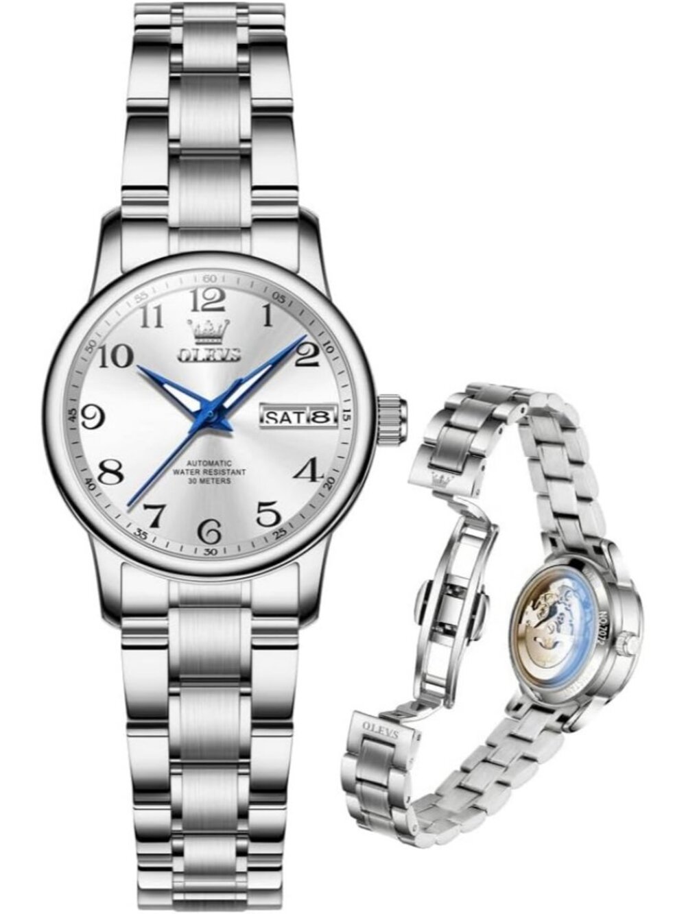 Women's Silver Luxury Waterproof Fashion Analog Quartz Stainless Steel Watch